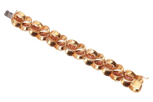 Lot An Italian ruby-set lemniscate link bracelet,...