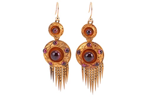 Lot A pair of Etruscan Revival drop earrings set...