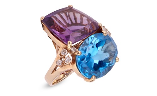 Lot A large amethyst and topaz cocktail ring,...