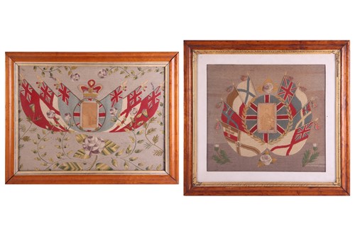 Lot 216 - Two framed WWI commemorative military silk and...