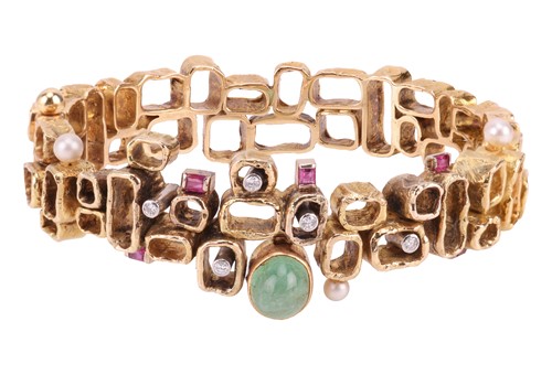 Lot A Modernist multi-gem bangle, designed by Karl...