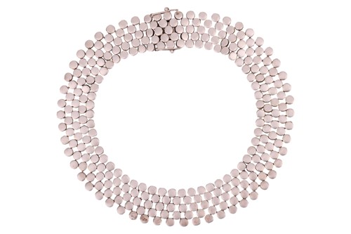 Lot 257 - A silver bib necklace, comprising a woven five...