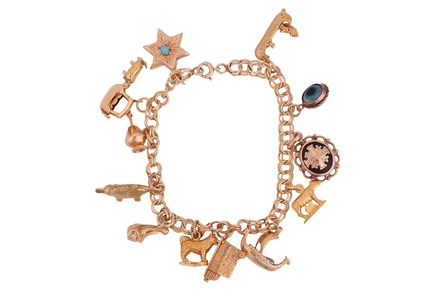 Lot A charm bracelet, comprising a series of...