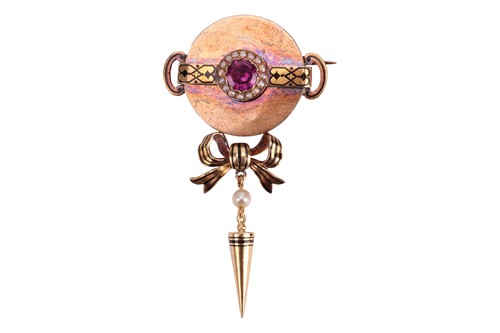Lot A late 19th-century gem-set brooch, the round...