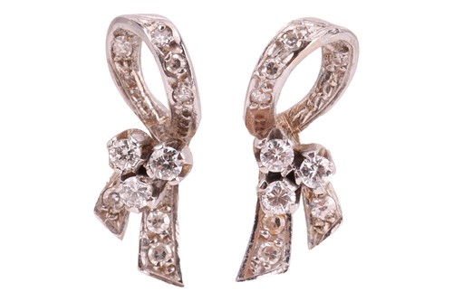 Lot 78 - A pair of diamond-set earrings, of ribbon...