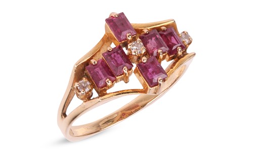 Lot 179 - A ruby and diamond dress ring, six rectangular...