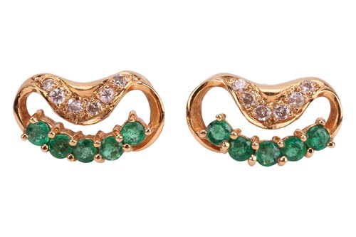 Lot A pair of emerald and diamond stud earrings,...