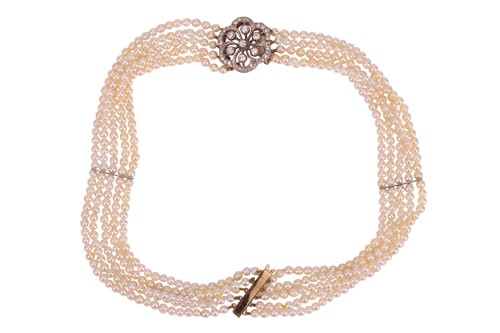 Lot 165 - A five-row cultured pearl necklace with a...