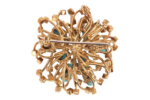 Lot A turquoise and diamond brooch, of an abstract...