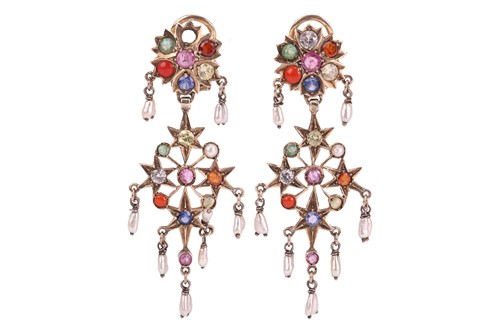 Lot 172 - A pair of multi gem-set chandelier earrings,...