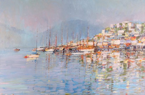 Lot 9 - Jeffrey Pratt (British b.1940) Boats by a...