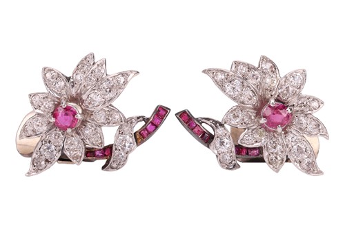 Lot 48 - A pair of Art Deco pink sapphires and diamond...