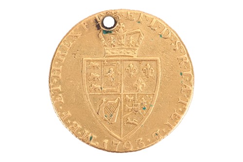 Lot 90 - A George III 1793 Gold Spade Guinea, (drilled)...