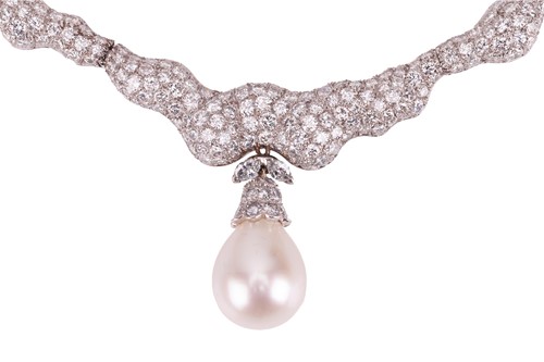 Lot 243 - A pearl and diamond necklace in 18ct white...