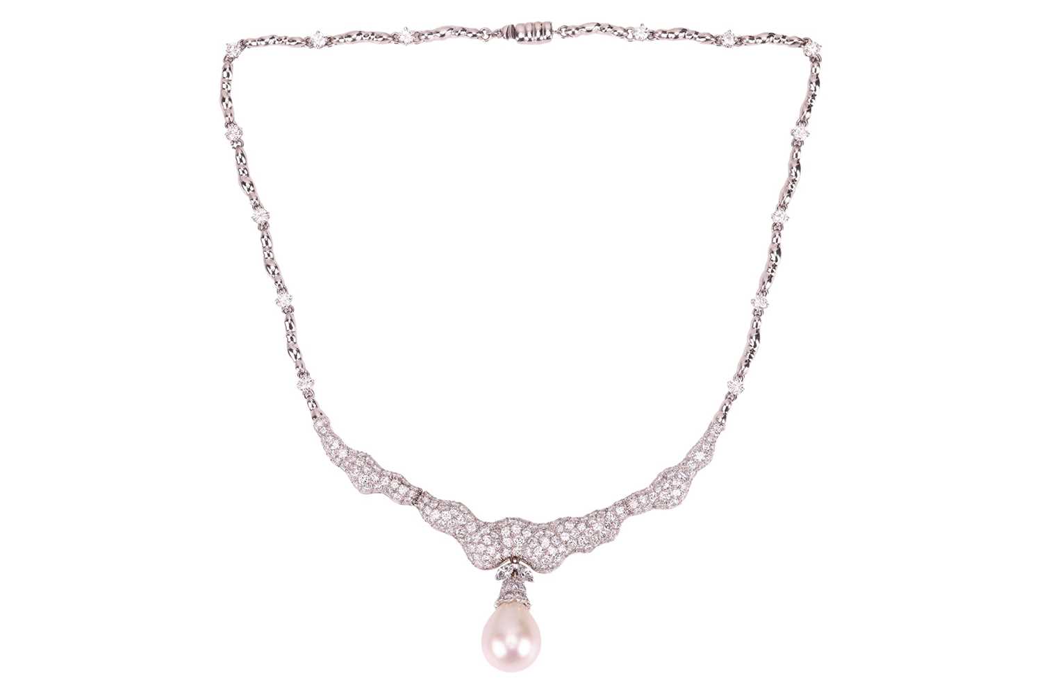 Lot 243 - A pearl and diamond necklace in 18ct white...