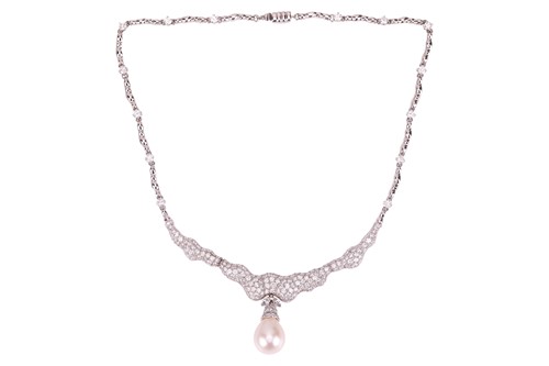 Lot 243 - A pearl and diamond necklace in 18ct white...