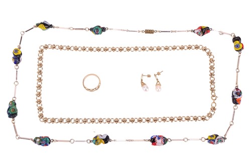 Lot 52 - A pair of 9 carat gold and pearl pendant...