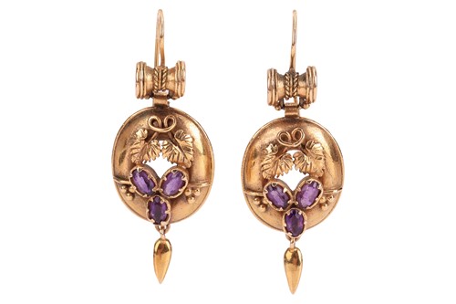 Lot A pair of Victorian Etruscan Revival earrings...