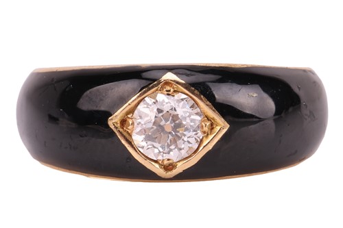 Lot An enamel and diamond Gypsy ring, the central...