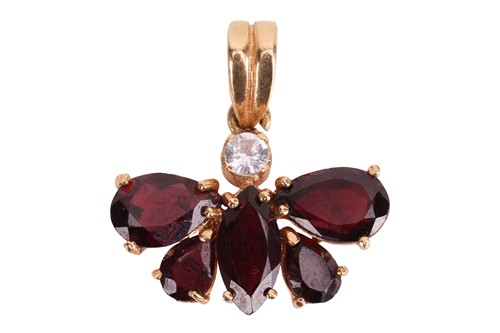 Lot A garnet bee pendant, with a round colourless...