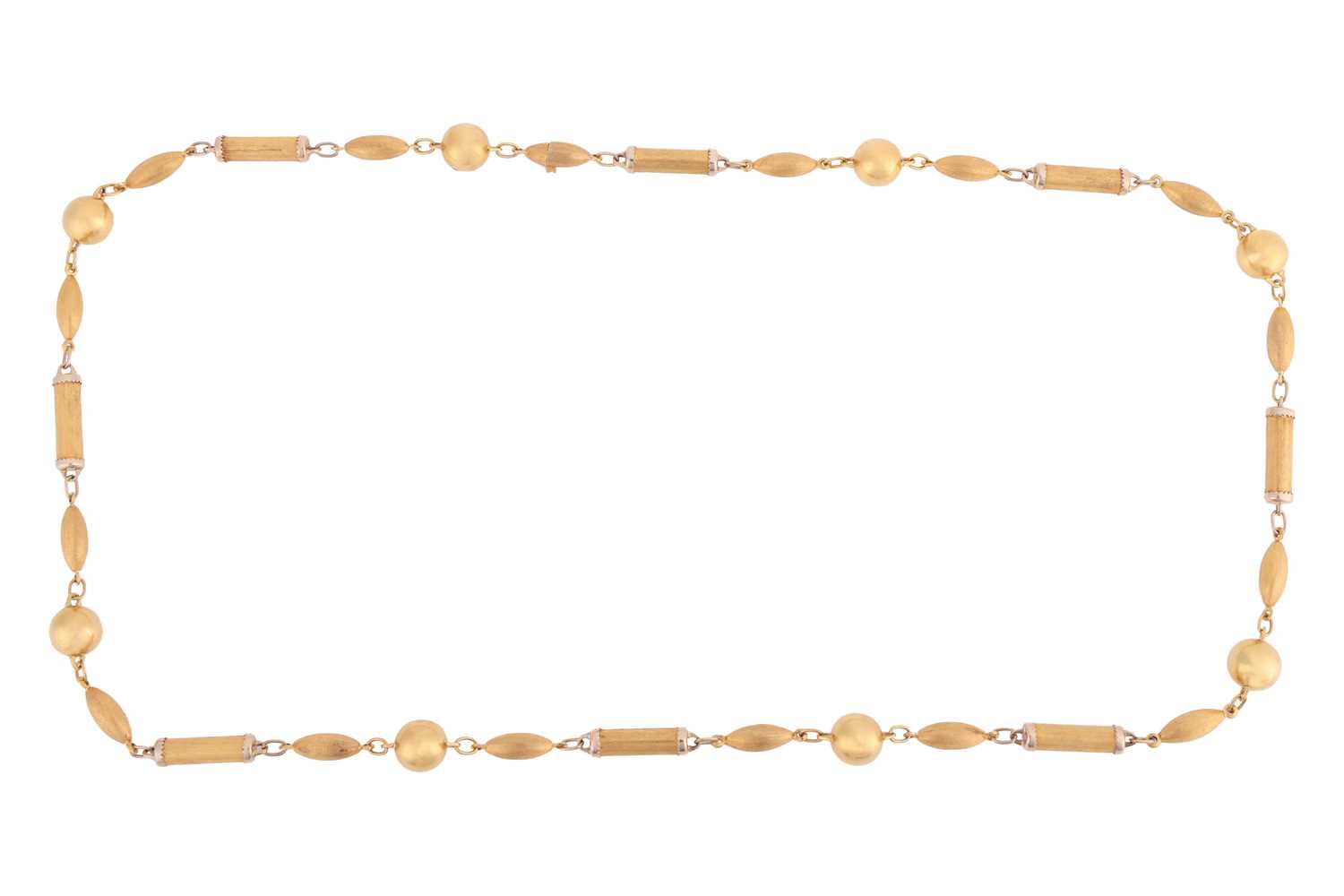 Lot 254 - A long fancy link necklace, comprising a...