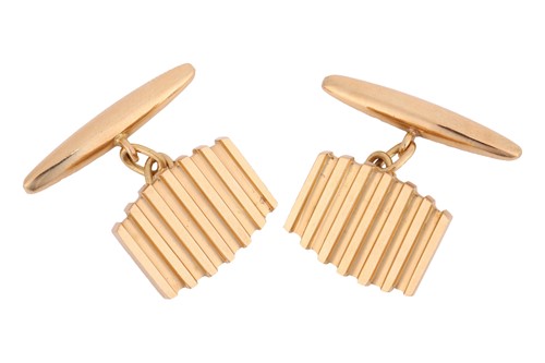 Lot 197 - A pair of ridged cufflinks, the panels with...