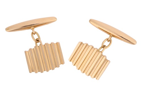 Lot 147 - A pair of ridged cufflinks, the panels with...