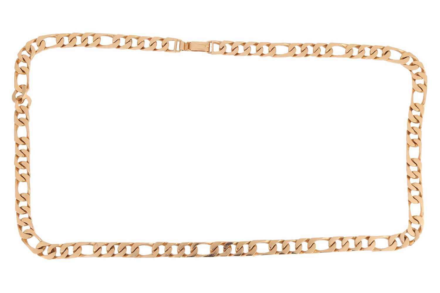 Lot 32 - A long Figaro curb link chain, the heavy flat...