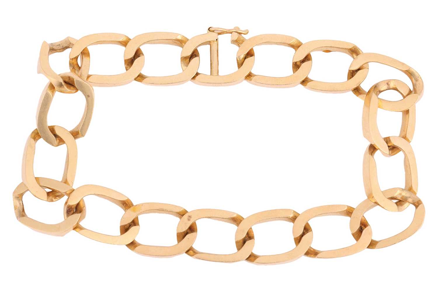 Lot 22 - A flat curb link bracelet, fastens with a...