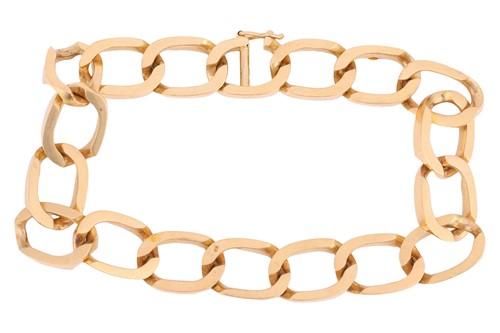 Lot 22 - A flat curb link bracelet, fastens with a...