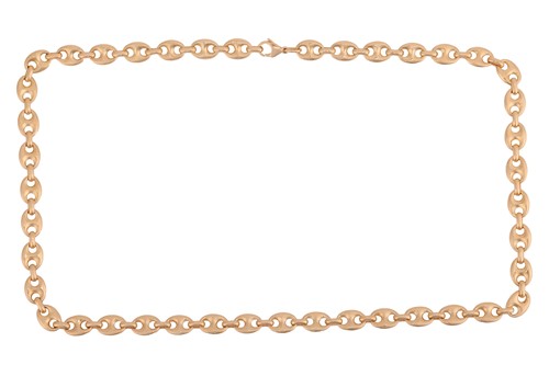 Lot 61 - A long heavy anchor link chain, fastened with...