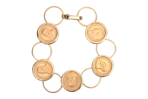 Lot 142 - A circular link bracelet with mounted coins,...
