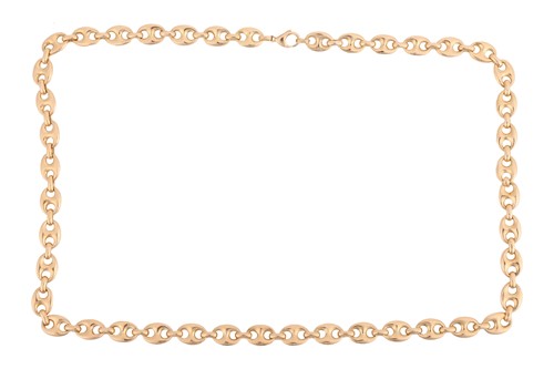 Lot 109 - A long heavy anchor link chain, fastened with...