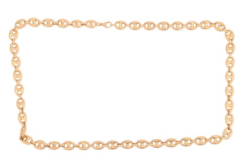 Lot 171 - A heavy anchor link chain in yellow metal,...
