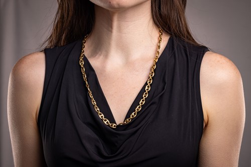 Lot A long heavy anchor link chain, fastened with...