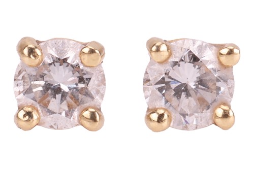 Lot 190 - A pair of single stone diamond stud earrings,...