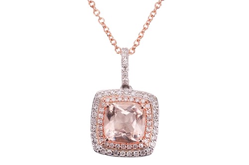 Lot 155 - A morganite and diamond cluster pendant on...