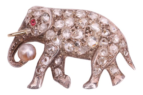 Lot 1 - An Edwardian gem-set elephant brooch, sculpted...