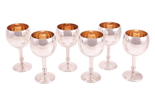 Lot 350 - A set of six 20th-century spun silver wine...