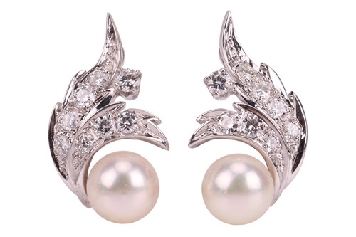 Lot 221 - A pair of pearl and diamond clip-on earrings,...