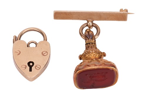 Lot 35 - A fob seal on a later bar brooch, the seal...