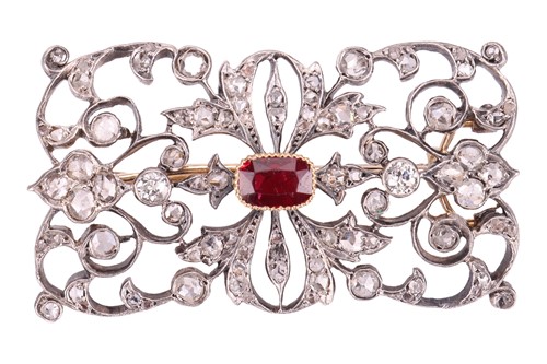 Lot 42 - A late Victorian diamond and ruby brooch, of...