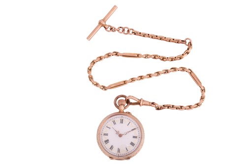 Lot 333 - A Lady’s ‘14K Open Face Pocket Watch and Chain...