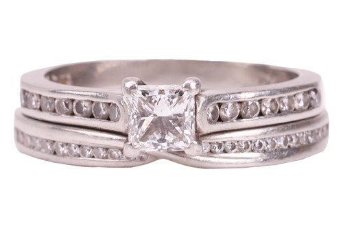 Lot 188 - A single stone diamond ring, the princess-cut...