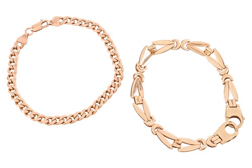 Lot 2 - Two 9ct gold chain bracelets; to include a...