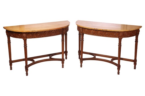 Lot 1 - A pair of Neoclassical Cedar demilune tables...