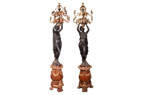 Lot 143 - A fine pair of bronze and gilt metal figural...