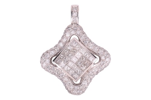 Lot 113 - A diamond-set pendant, of rounded lozenge...