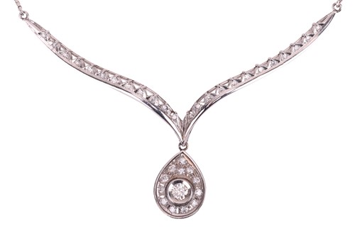 Lot 213 - A diamond-set necklace, composed of a V-shaped...