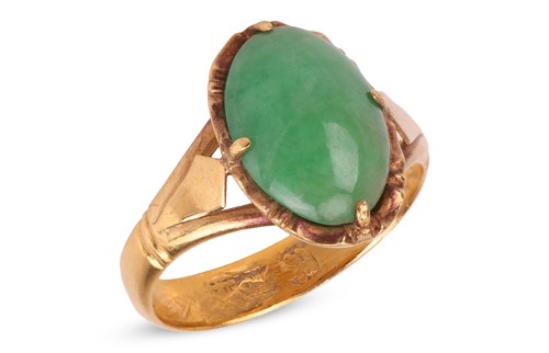 Lot 100 - A jadeite-set dress ring, composed of an...